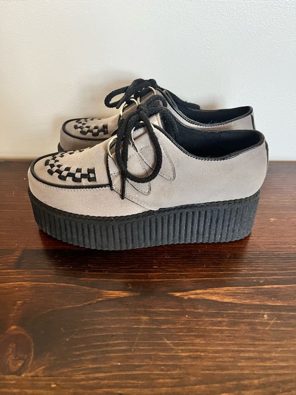 Platform Creeper Shoes in Light Gray with Black Trim - Picture 3 of 7
